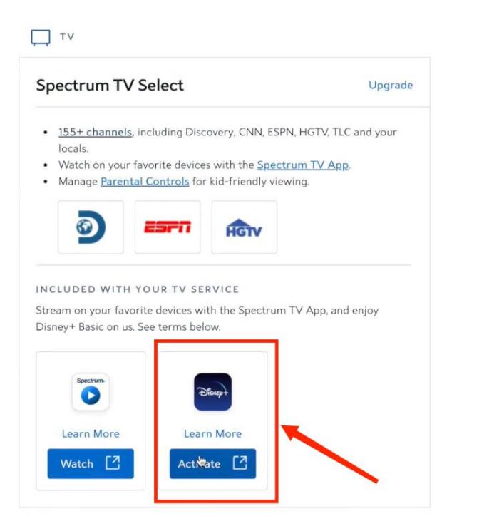 activate disney plus on spectrum