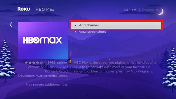 add hbo max on roku
