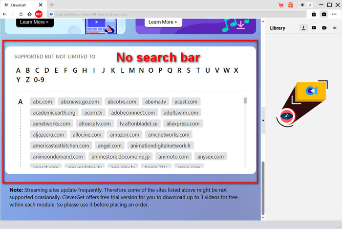 CleverGet no search bar