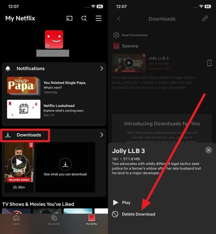 Delete Netflix downloads on mobile