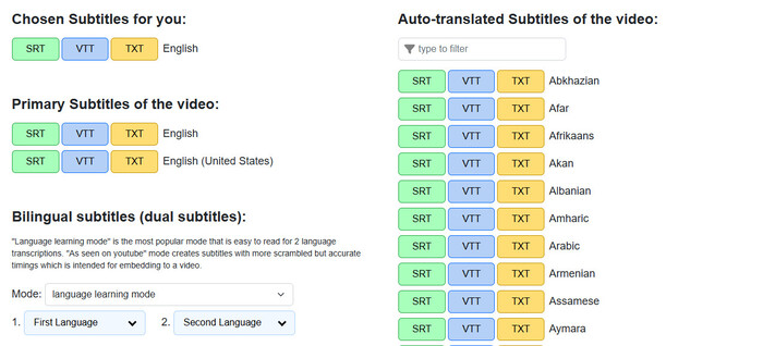 Subtitles settings