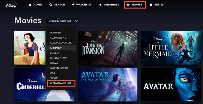 Find 4K movies in Disney+
