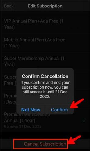 ios cancel subscription