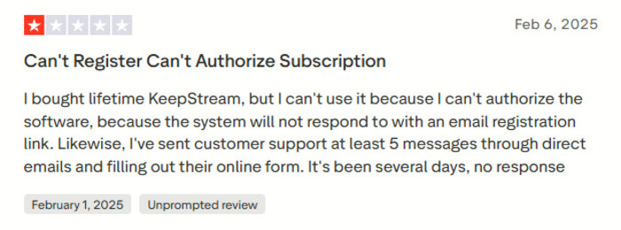 KeepStreams Customer Service's slow respond