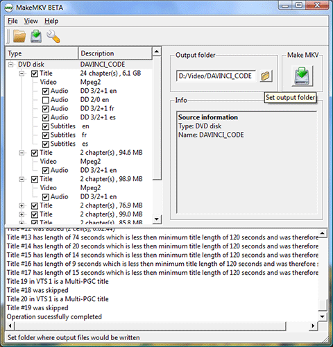 select titles in MakeMkV