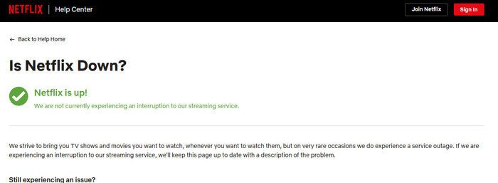 Netflix status page