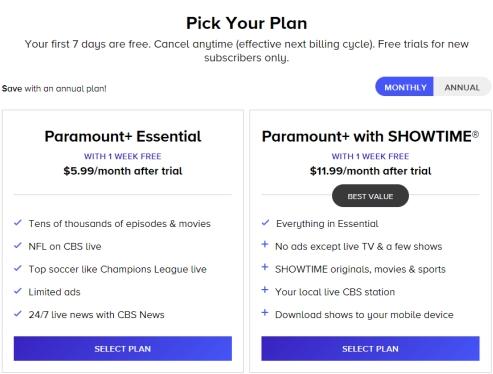 cancel paramount subscription site