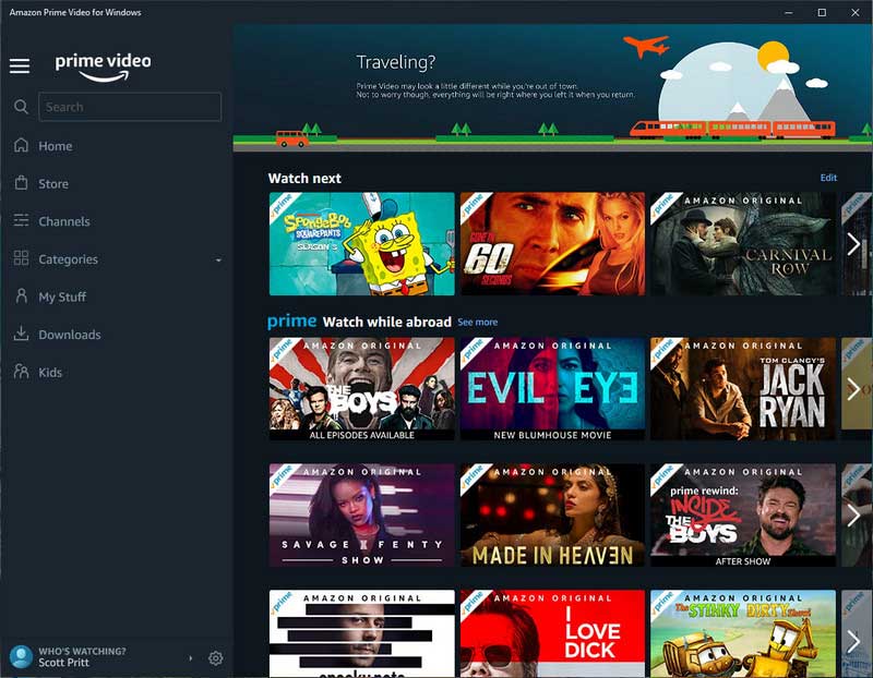 prime video app main interface