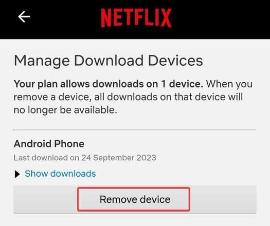 Remove download devices in netflix app