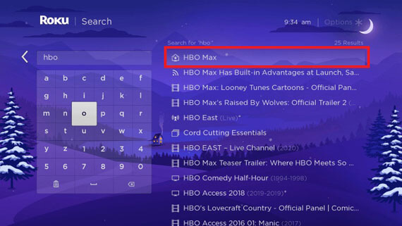 search hbo max on roku