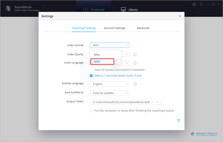 choose mkv as the output forrmat
