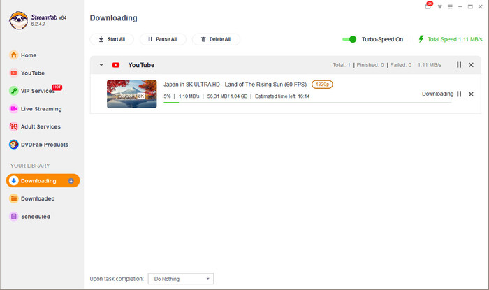 StreamFab real download speed