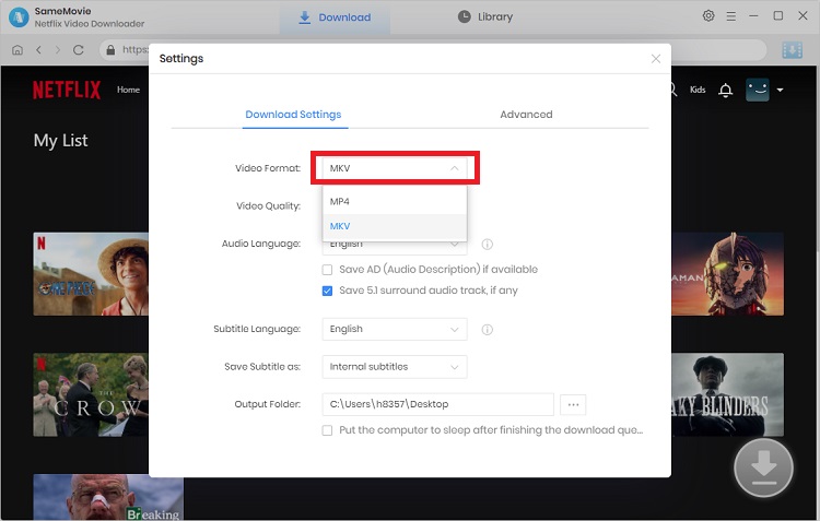 choose mkv as the output format