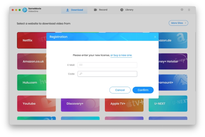 register SameMovie VideoOne
