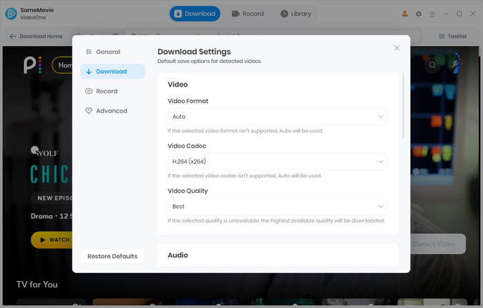 choose the settings for peacock